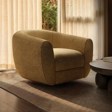 Caramel Brown Chenille Round Swivel Tub Chair - Celine