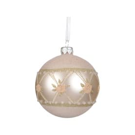 Glass Check Rose Border Bauble Tree Decoration 8cm