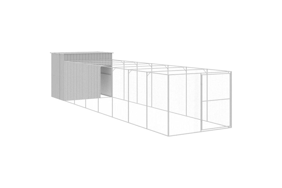 vidaXL 3189128 Dog House With Run Light Grey 214x865x181cm Galvanised Steel