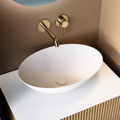 ONLY OPENED - Matt White Oval Stone Resin Countertop Basin with Waste 500mm - Opal