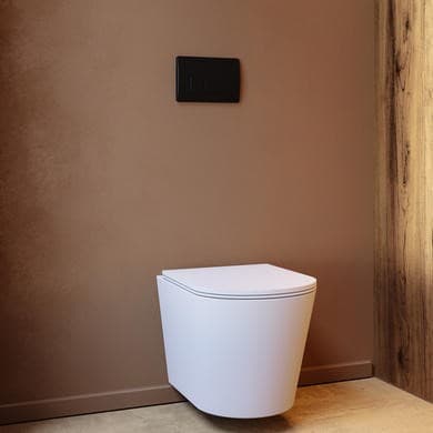 Matt White Wall Hung Rimless Toilet with Soft Close Seat, Black Pneumatic Flush Plate, 1168mm Frame & Cistern – Verona