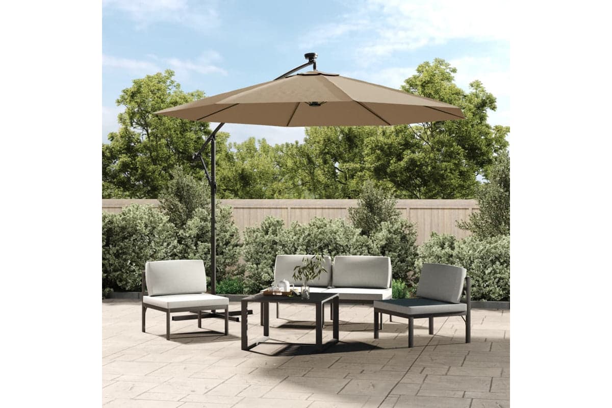 Vidaxl 44522 Cantilever Umbrella With Led Lights And Steel Pole 300 Cm Taupe