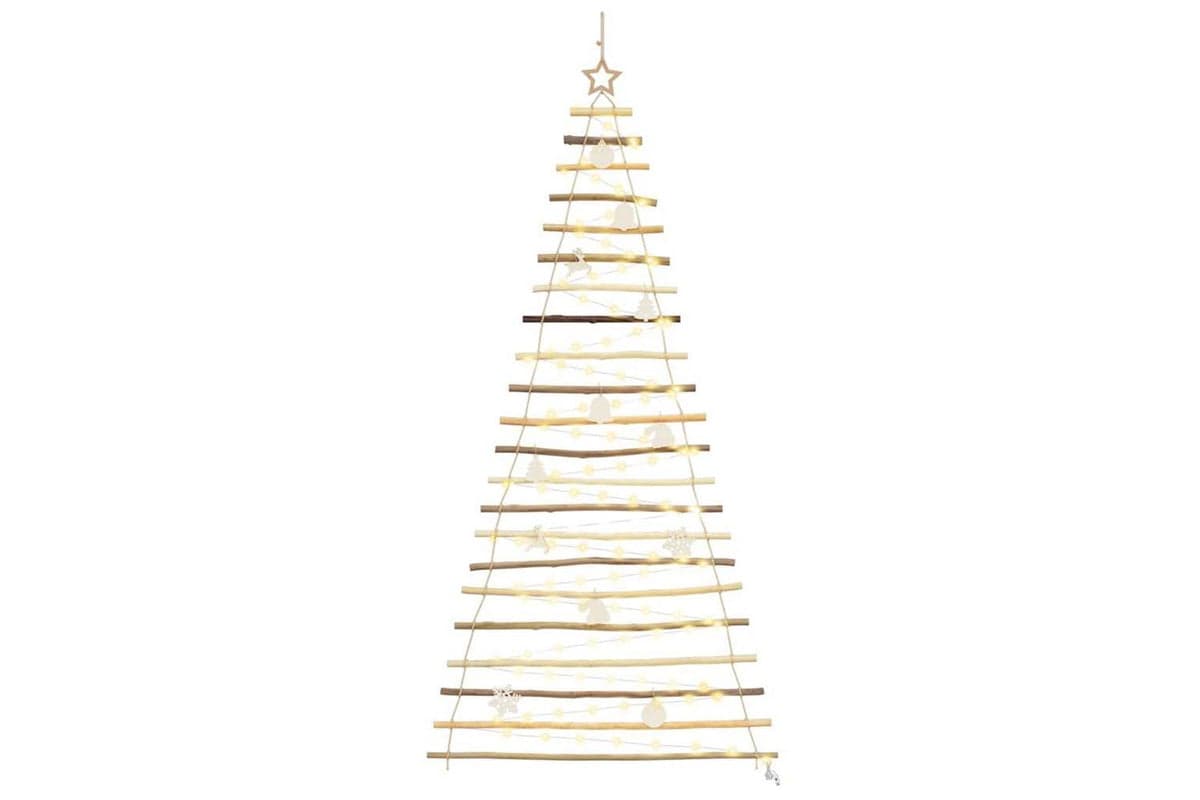 Vidaxl Christmas Tree With 130 Leds Natural 210 Cm Solid Ash Wood