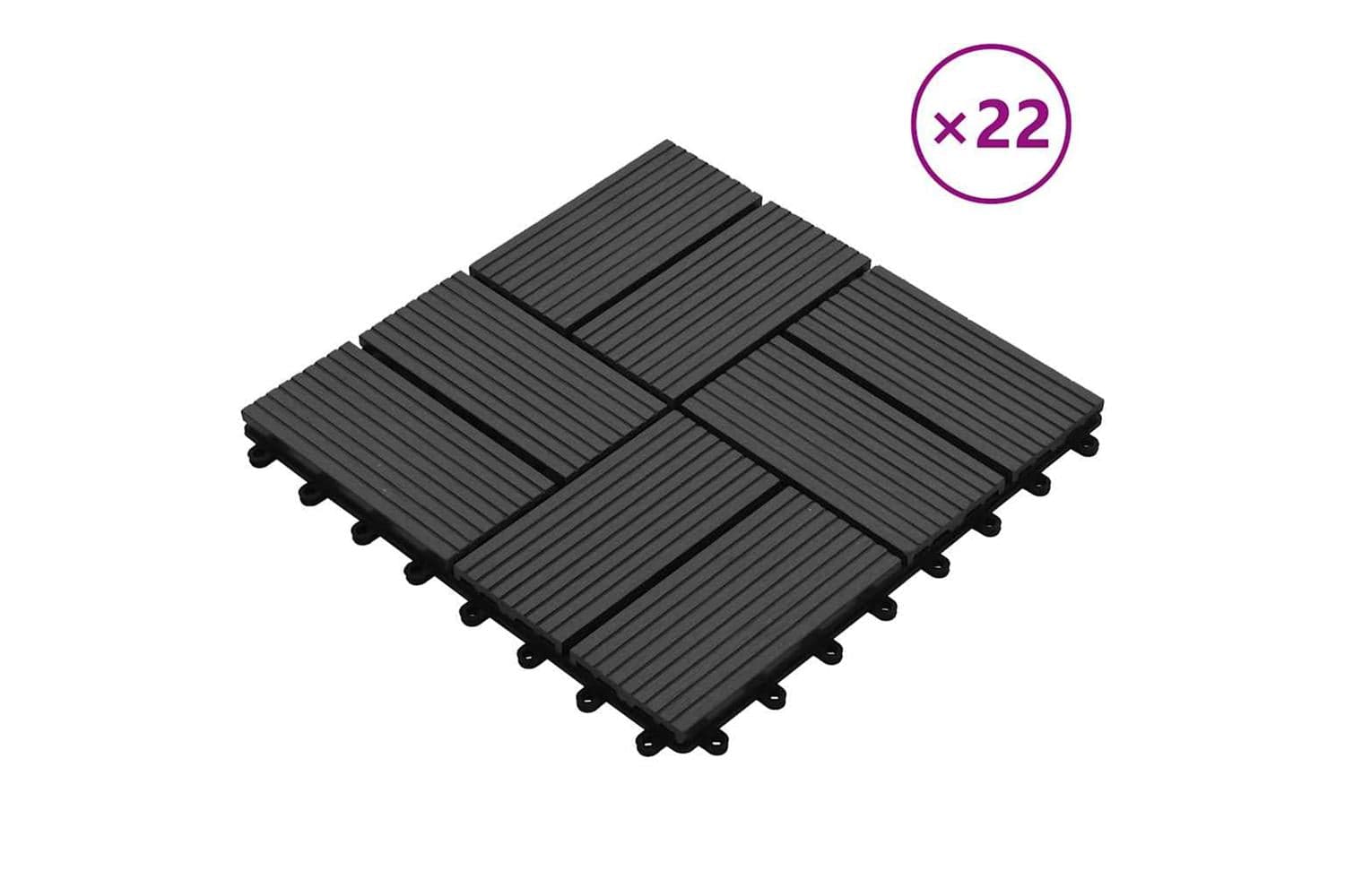 vidaXL 277808 22 Pcs Decking Tiles 30x30cm 2 Sqm Wpc Black