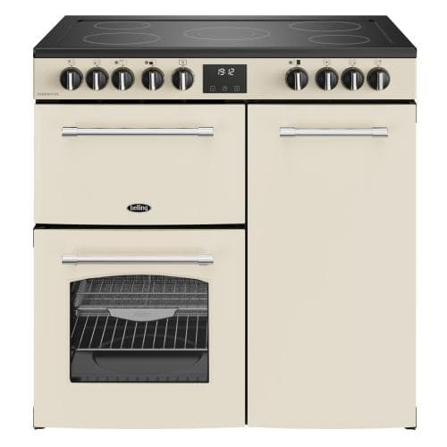 BELLING 90CM WIDE FARMHOUSE RANGE COOKER - 5 ZONE CERAMIC HOB - CREAM FINISH