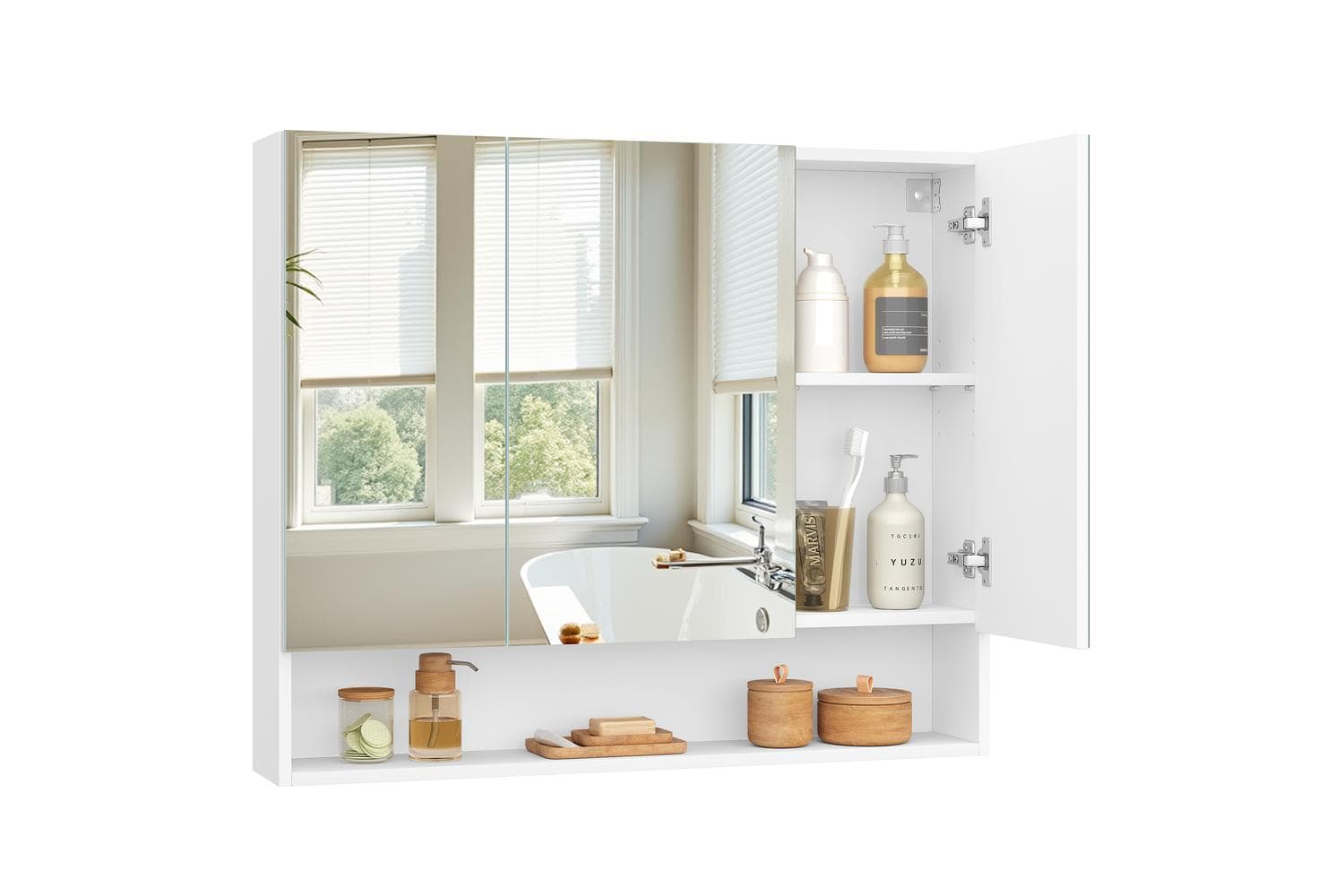 Vasagle Kailyn Bathroom Mirror Cabinet | Wall Mounted | White | 90 X 16.5 X 75 Cm