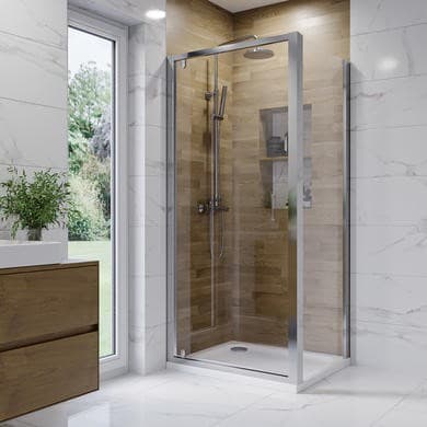 760x700mm Chrome 6mm Glass Rectangular Hinged Shower Enclosure - Carina