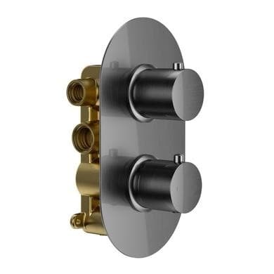 Gunmetal Grey 2 Outlet Concealed Thermostatic Mixer Shower Valve - Arissa