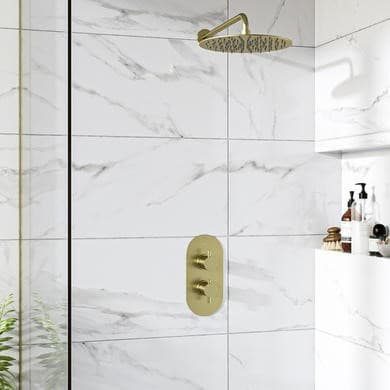 ONLY OPENED - Brushed Brass 1 Outlet Wall Mounted Thermostatic Mixer Shower Set - Arissa