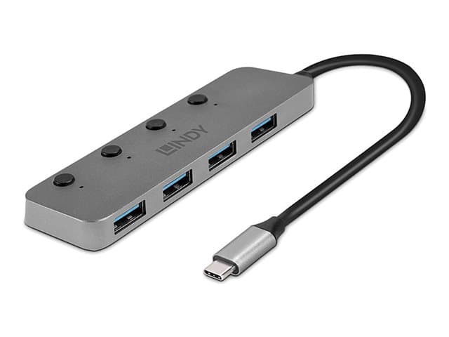 Lindy - hub - Type-C, with on/off switches - 4 ports