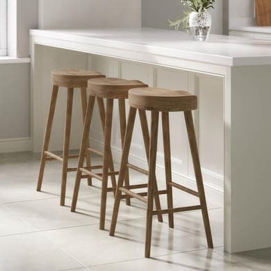 Set of 3 Solid Weathered Oak Kitchen Counter Stools - 70cm - Rayne
