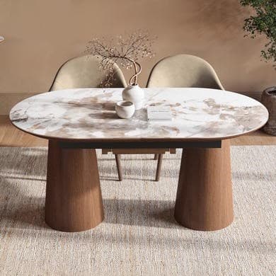 Large Walnut and Marble Effect Extendable Dining Table - Seats 4 - 6 - Malia