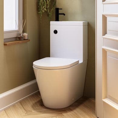 ONLY OPENED - Close Coupled Closed Back Toilet with Sink on Top & Black Fittings - Legend
