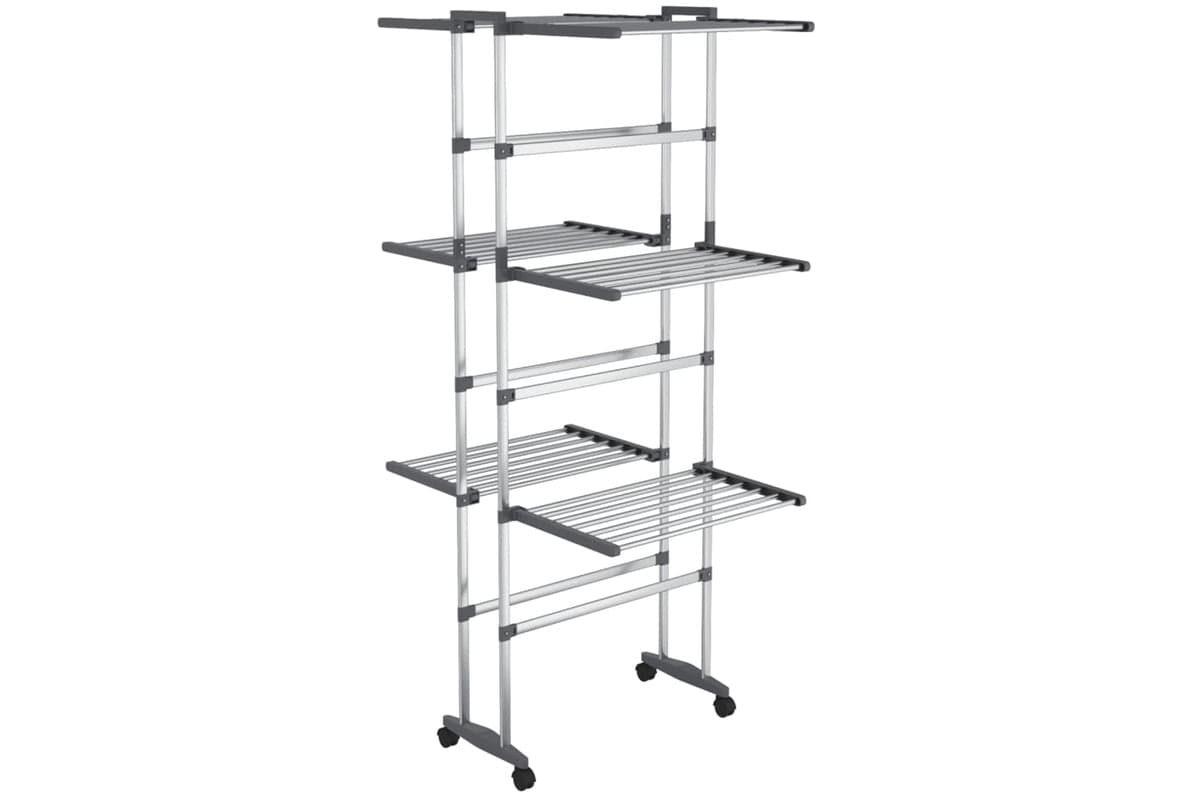 vidaXL 344376 3-tier Laundry Drying Rack With Wheels Silver 60x70x129cm