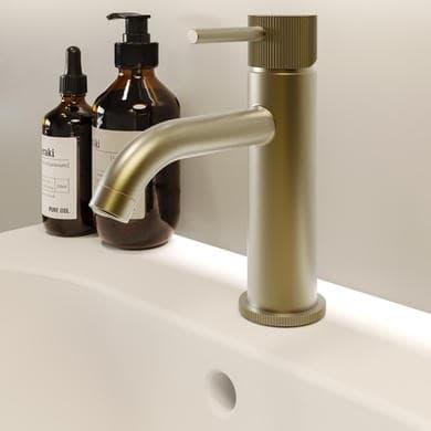 Brushed Brass Fluted Mono Basin Mixer Tap with Waste - Arissa
