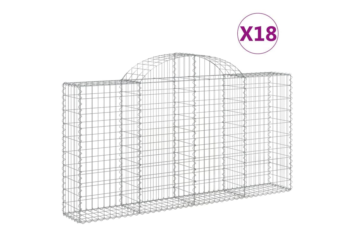 vidaXL 3146124 Arched Gabion Baskets 18 Pcs 200x30x100/120cm Galvanised Iron