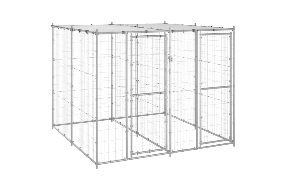 Vidaxl 3082271 Outdoor Dog Kennel Galvanised Steel With Roof 4.84 M2