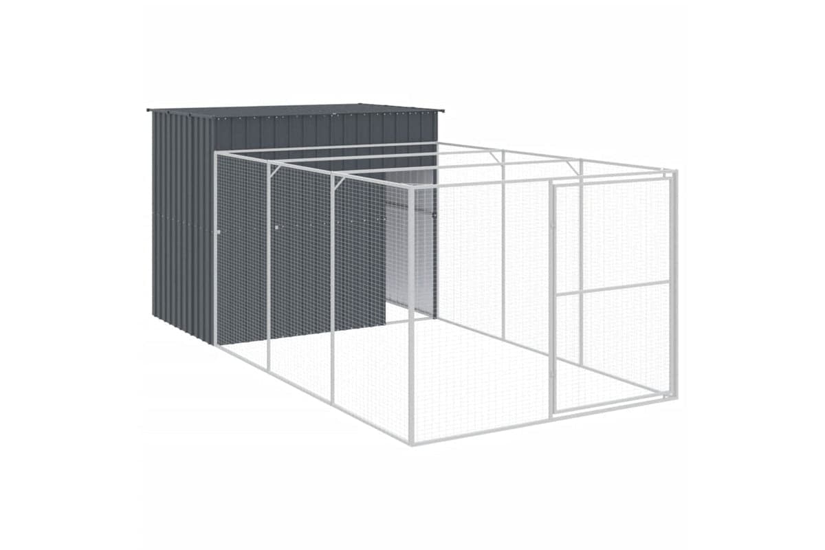 vidaXL 3189120 Dog House With Run Anthracite 214x457x181cm Galvanised Steel