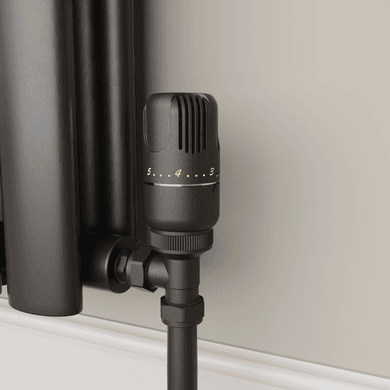 Elego Matte Black Modern TRV Angled Thermostatic Radiator Valves With Lockshield