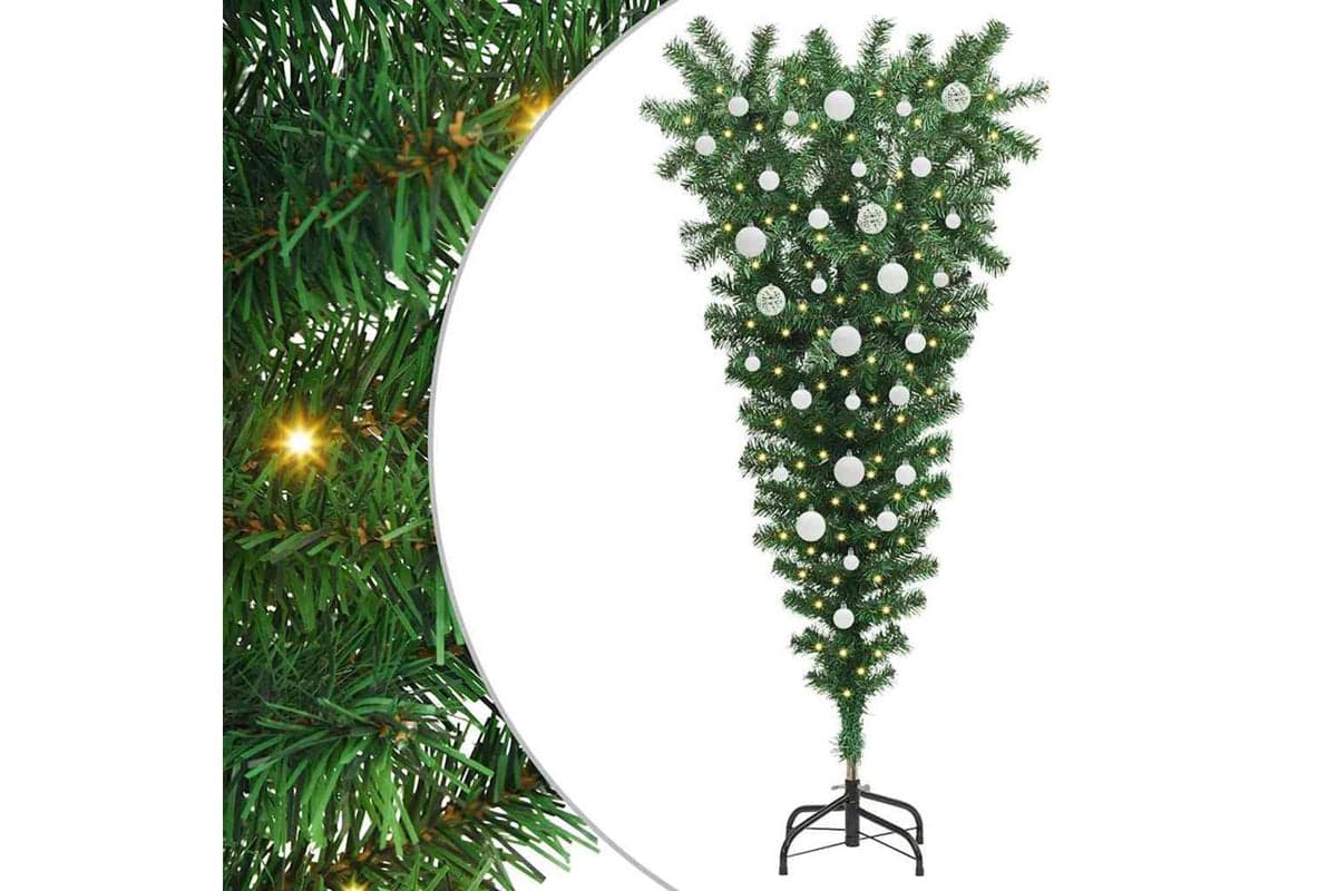 Vidaxl Upside-down Artificial Pre-lit Christmas Tree With Ball Set