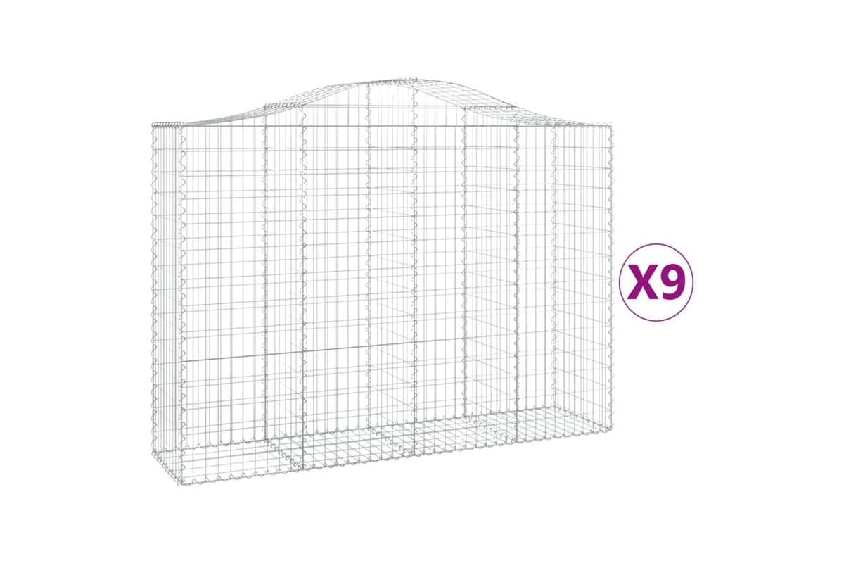 vidaXL 3145689 Arched Gabion Baskets 9 Pcs 200x50x140/160cm Galvanised Iron