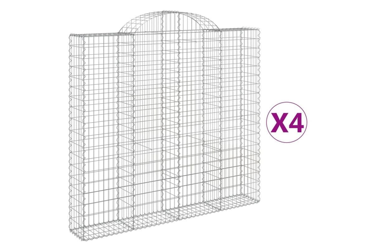 vidaXL 3146196 Arched Gabion Baskets 4 Pcs 200x30x180/200cm Galvanised Iron