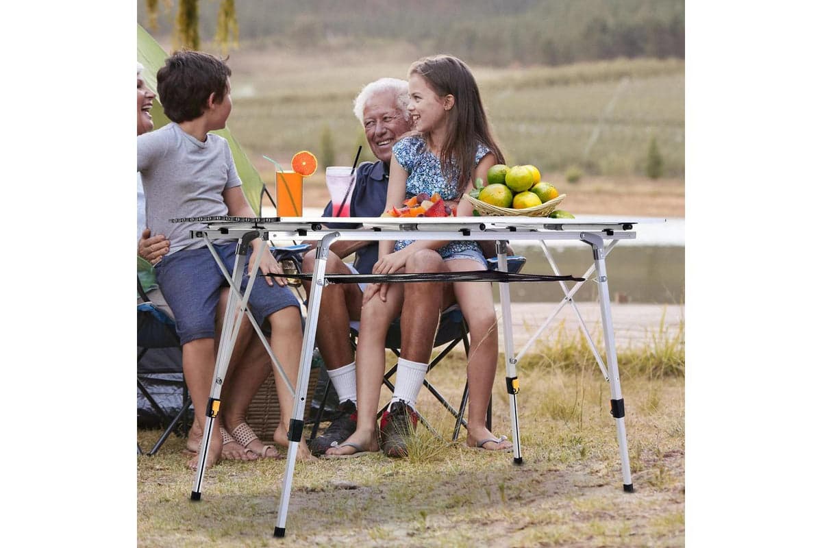 Outsunny Portable Outdoor BBQ Picnic Table with Mesh Tier | Silver