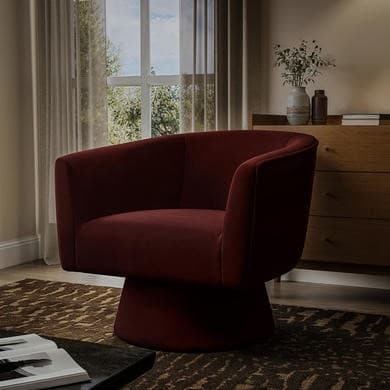 Deep Red Velvet Swivel Armchair - Cairo