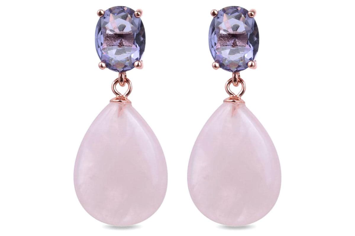 Luxenter Acrite Earrings | Rose Gold Dangling Earings with Purple Cubic Zirconia