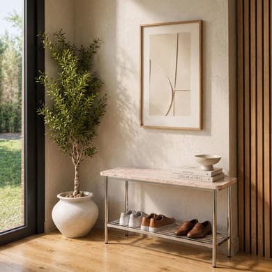 White Marble Hallway Bench with Shoe Rack - Martina