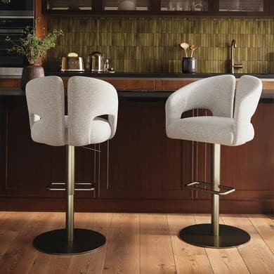 Azalea Beige Upholstered Adjustable Swivel Bar Stools with Brass Base