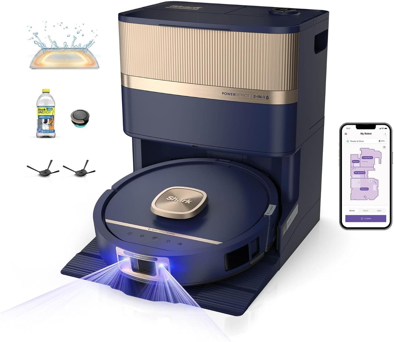 Shark RV3025XEUKBL PowerDetect Luxe UV Reveal 2-in-1 Vac & Mop 180min Deep Harbour