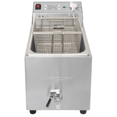 Refurbished Mercury Single Tank 8ltr Countertop Commercial Electric Fryer With Digital Timer And Drain Tap 13 Amp. MEF-L8-SAT
