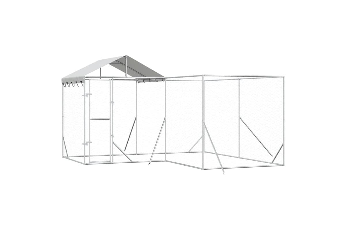 Vidaxl 3190470 Outdoor Dog Kennel With Roof Silver 4x4x2.5 M Galvanised Steel
