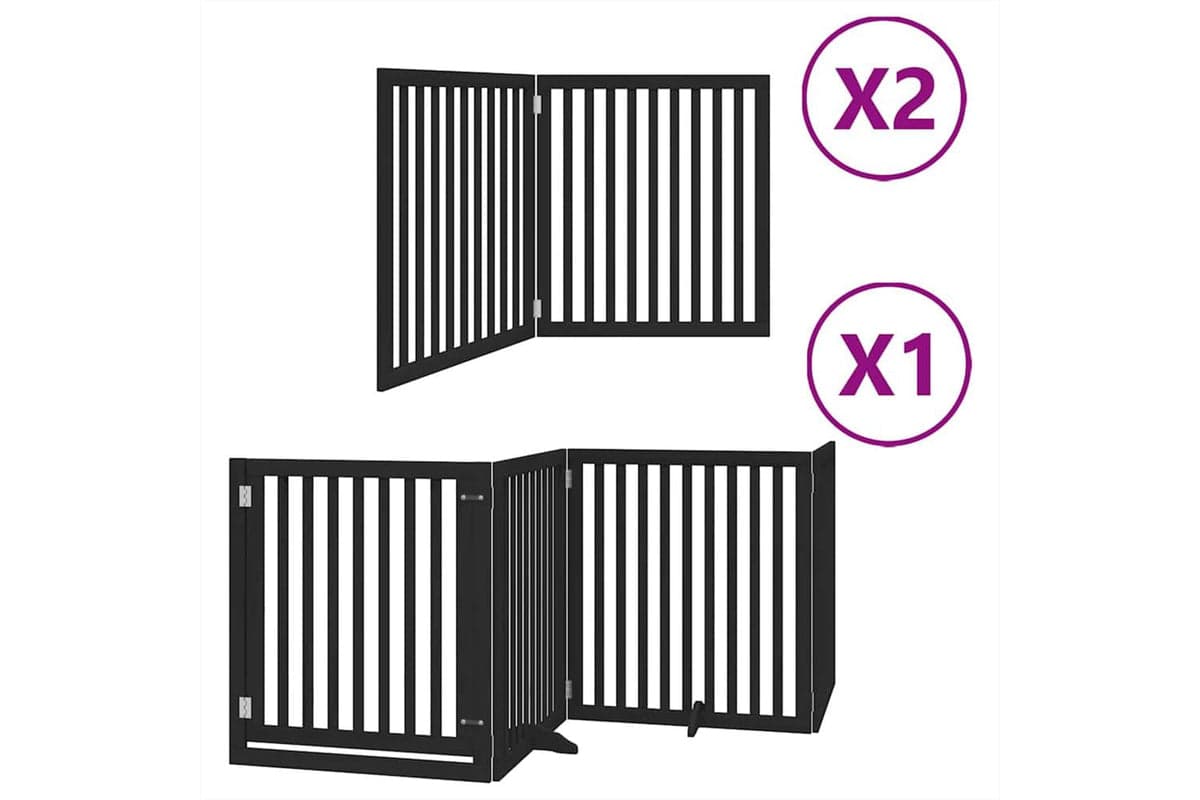 Vidaxl Dog Gate With Door Foldable 8 Panels Black 640 Cm Poplar Wood