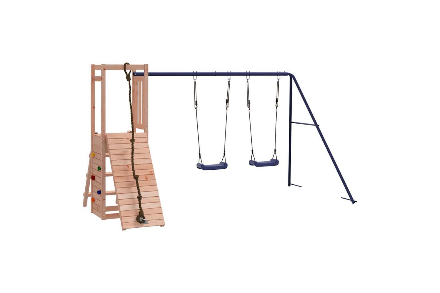 Vidaxl 3155922 Playhouse With Swings Climbing Wall Solid Wood Douglas