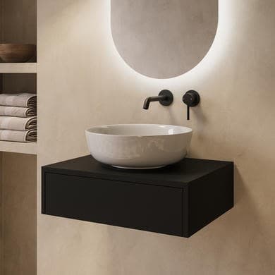 600mm Black Wall Hung Countertop Vanity Unit with Basin - Lugo