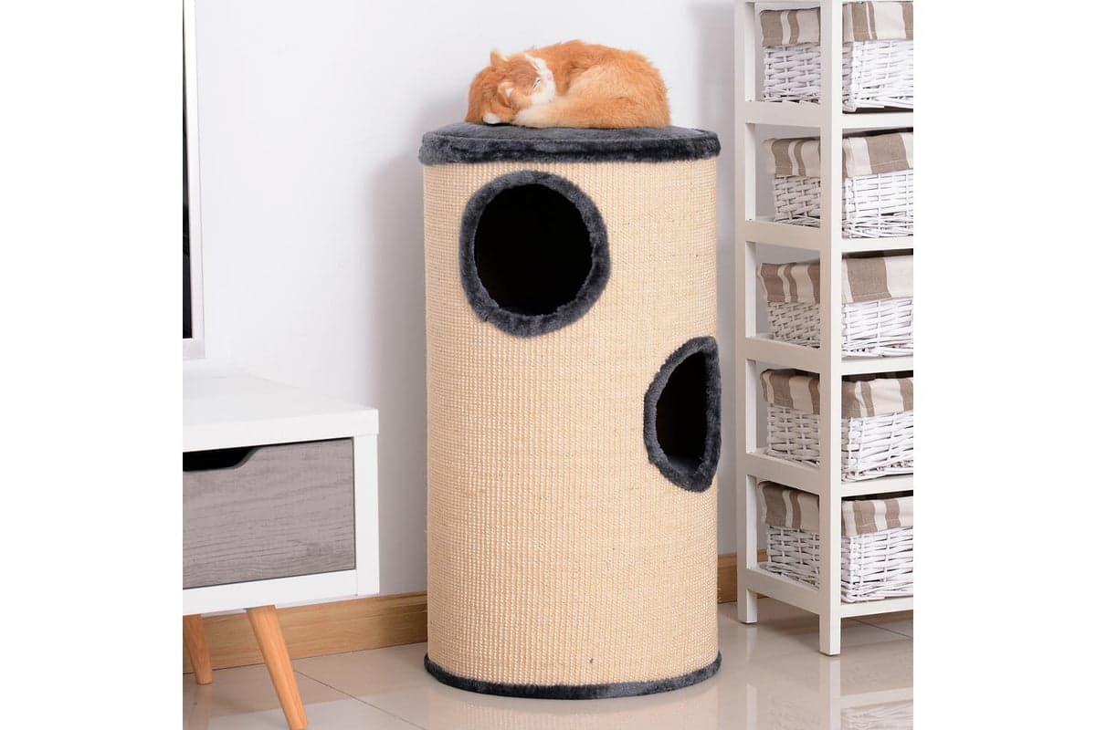 PawHut D30-199 Cat Scratching Barrel | Beige & Grey