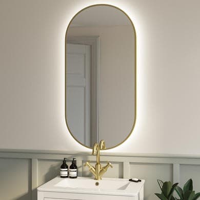 ONLY OPENED - Oval Brass Backlit Heated Bathroom Mirror with Lights 500 x 1000mm - Venus