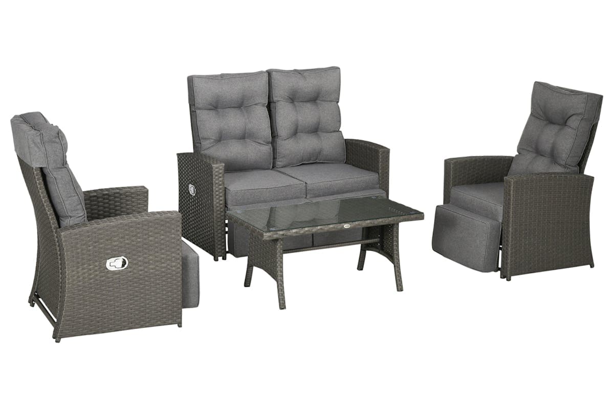 Outsunny Rattan Garden Furniture Set with Sofa | Grey | 4 Pieces