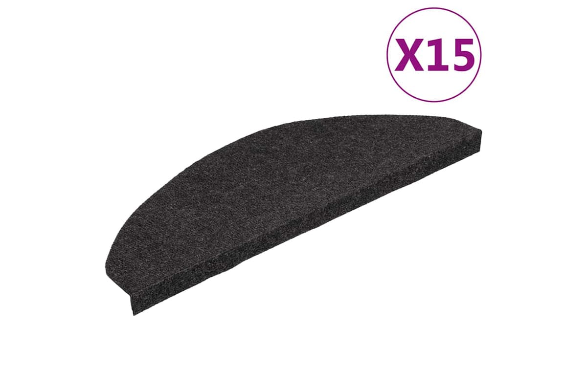 vidaXL 136396 Stair Mats Self-adhesive 15 Pcs 65x22.5x3.5cm Black