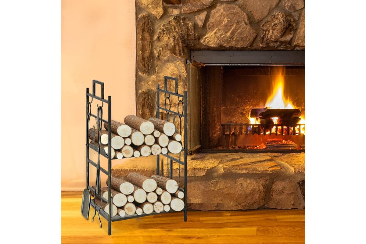 Outsunny Heavy Duty 2-tier Firewood Rack | Gold