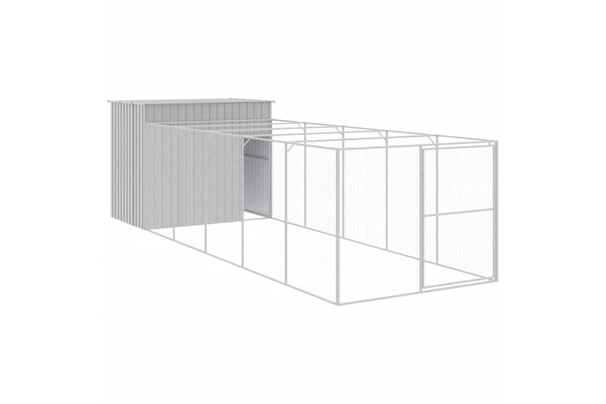 vidaXL 3189127 Dog House With Run Light Grey 214x661x181cm Galvanised Steel