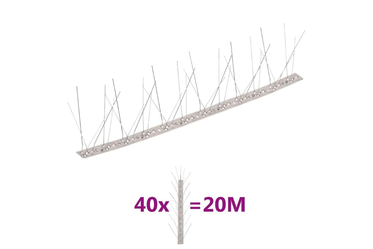 Vidaxl 149134 5-row Stainless Steel Bird & Pigeon Spikes Set Of 40 20 M