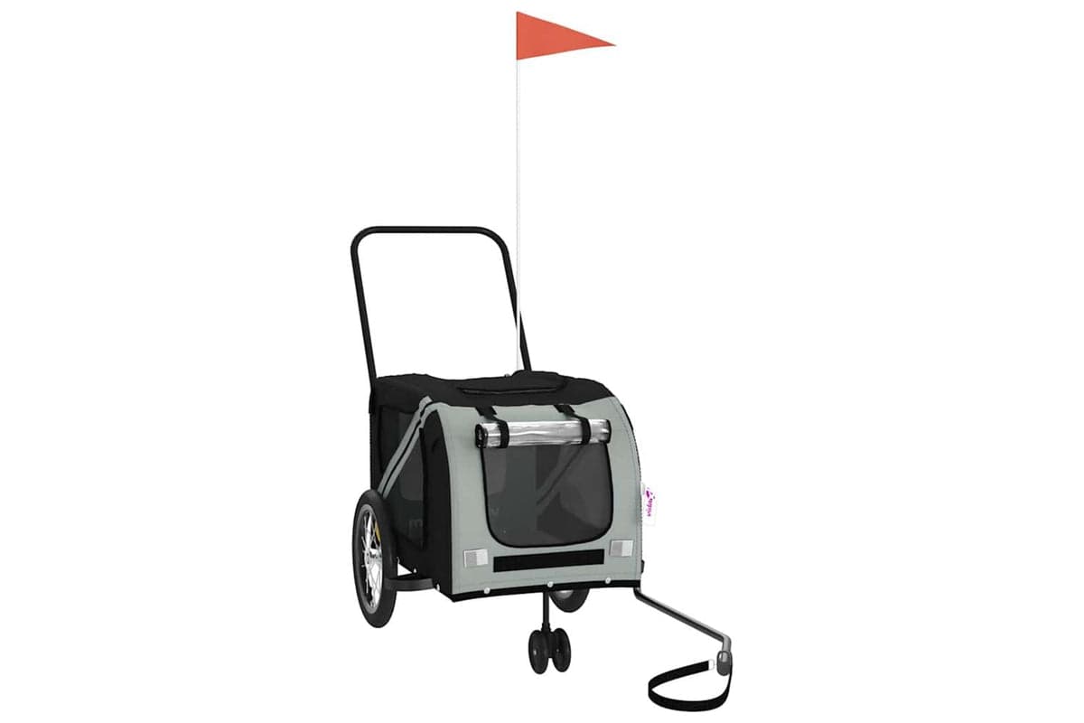 Vidaxl Pet Bike Trailer Grey And Black Oxford Fabric And Iron