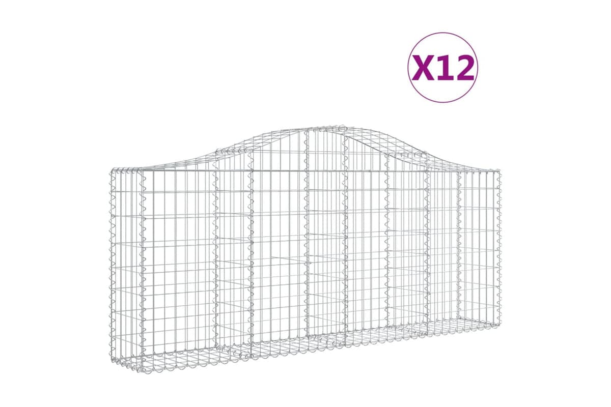 vidaXL 3145419 Arched Gabion Baskets 12 Pcs 200x30x80/100cm Galvanised Iron