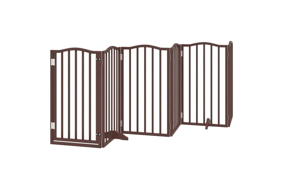 Vidaxl Dog Gate With Door Foldable 6 Panels Brown Oak 300 Cmpoplar Wood