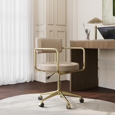 Beige Faux Leather Swivel Office Chair - Soren