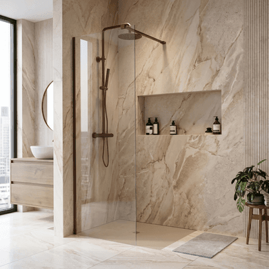 Single Screen - Brushed Bronze Wet Room & Walk In Shower - Corvus