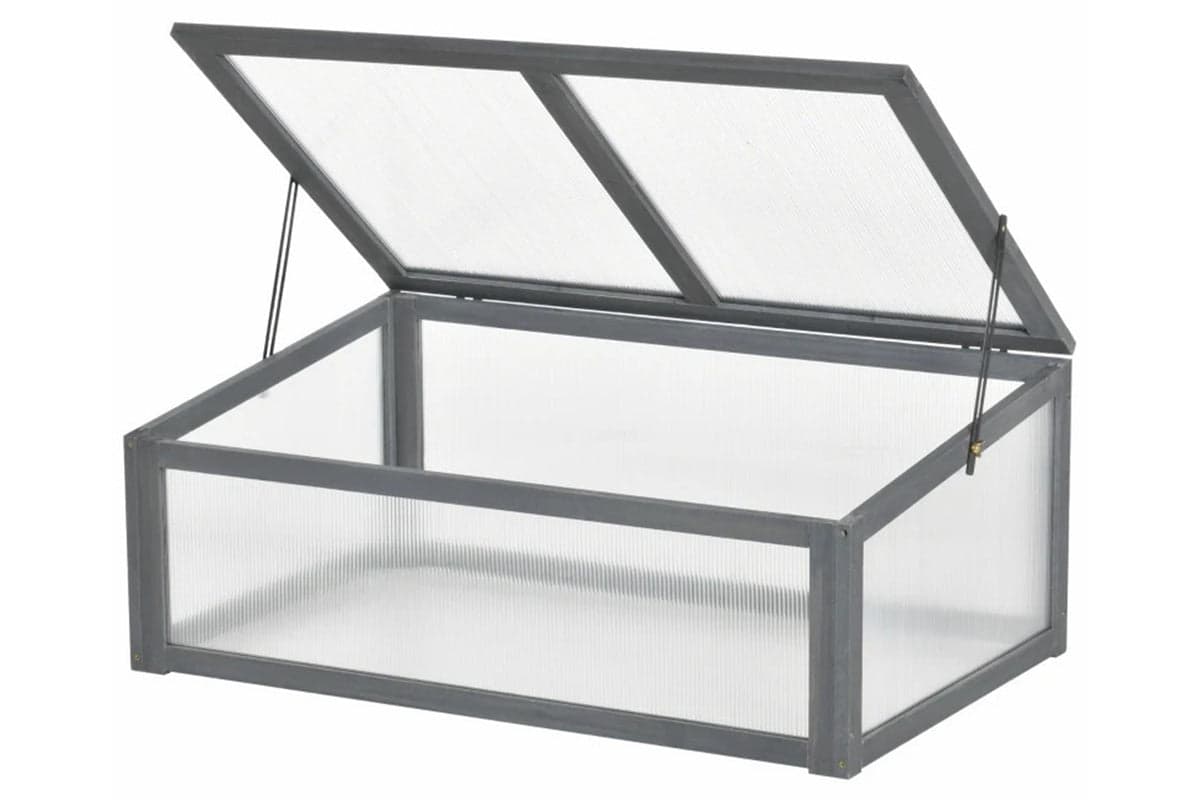 Outsunny Square Wooden Outdoor Greenhouse with Openable Cover | Grey